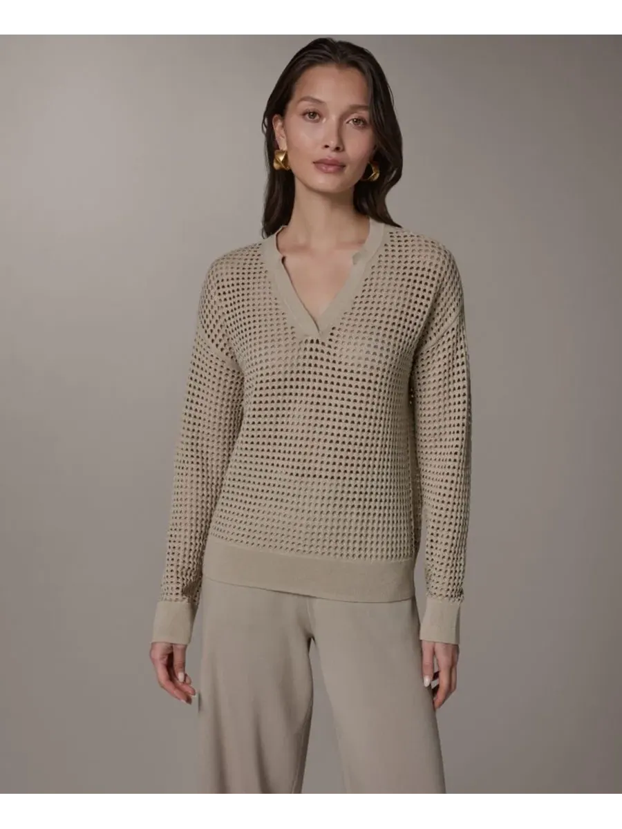Свитер с V-образным вырезом и длинным рукавом Donna Karan Weekend — изображение 1 из 7, песчаник