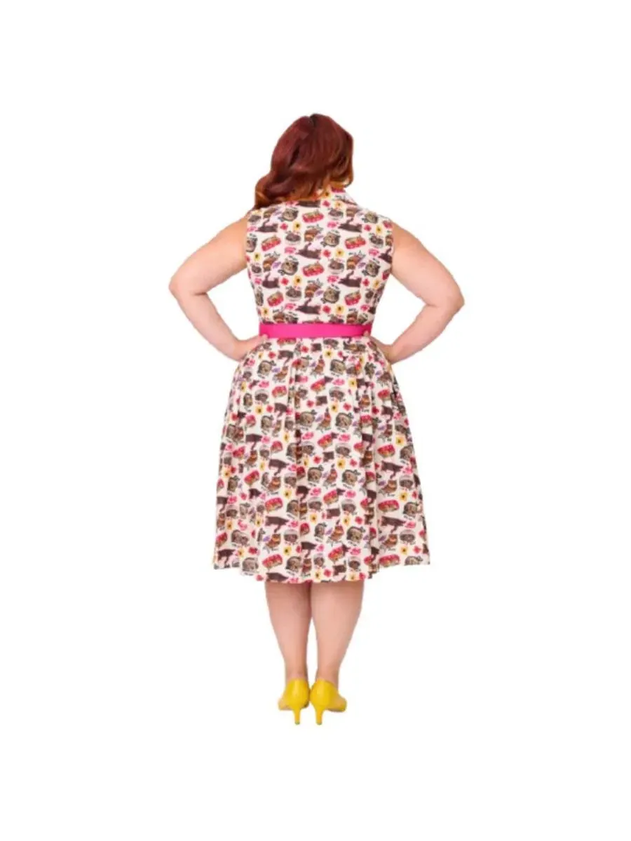 Платье-трапеция с принтом White Cat Print, модель Edith Swing Dress Unique Vintage — изображение 2 из 5, белый