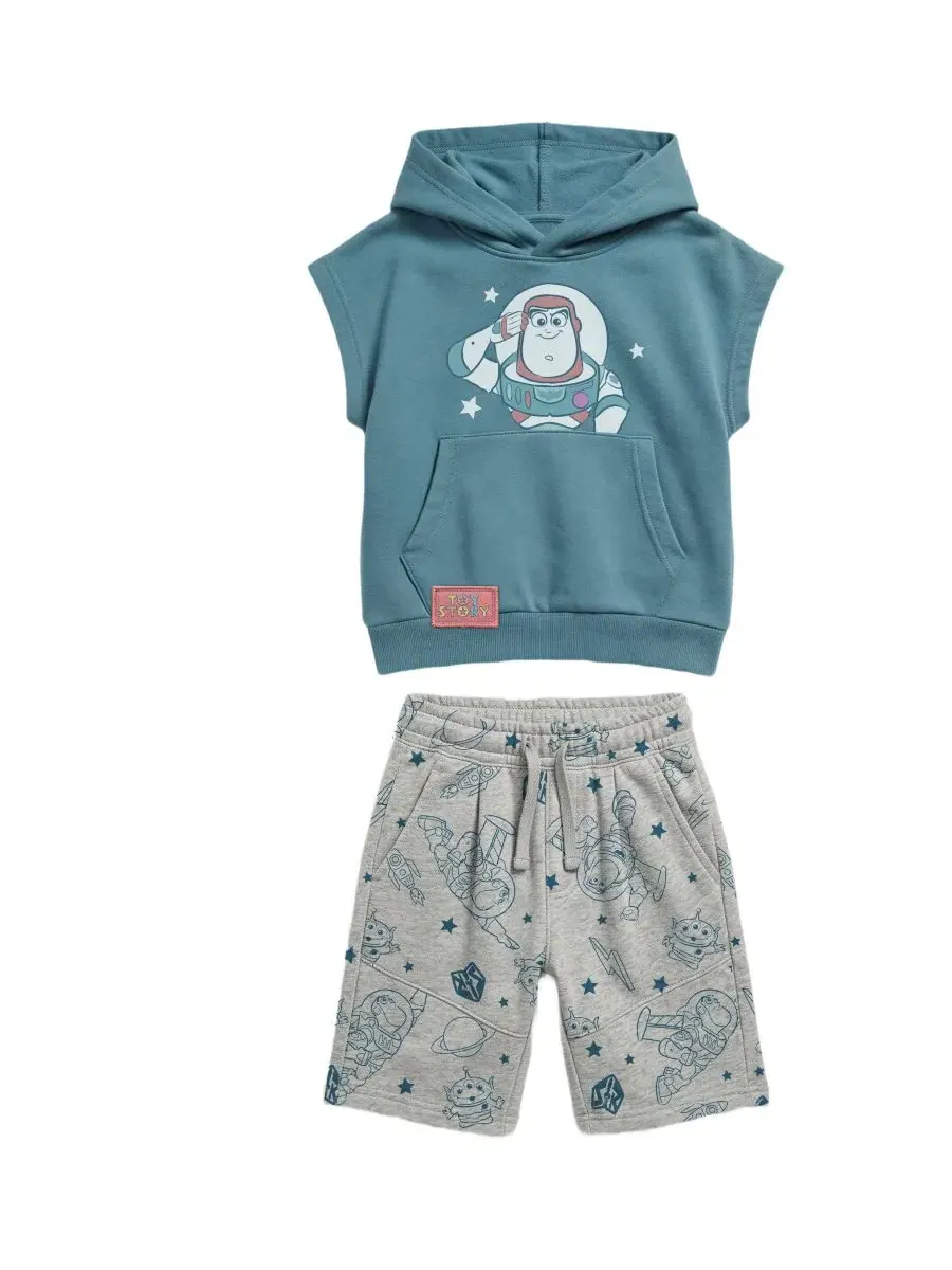 Детский комплект для мальчиков 2T-5T: толстовка с коротким рукавом и шорты Toy Story — изображение 2 из 7, серый/синий