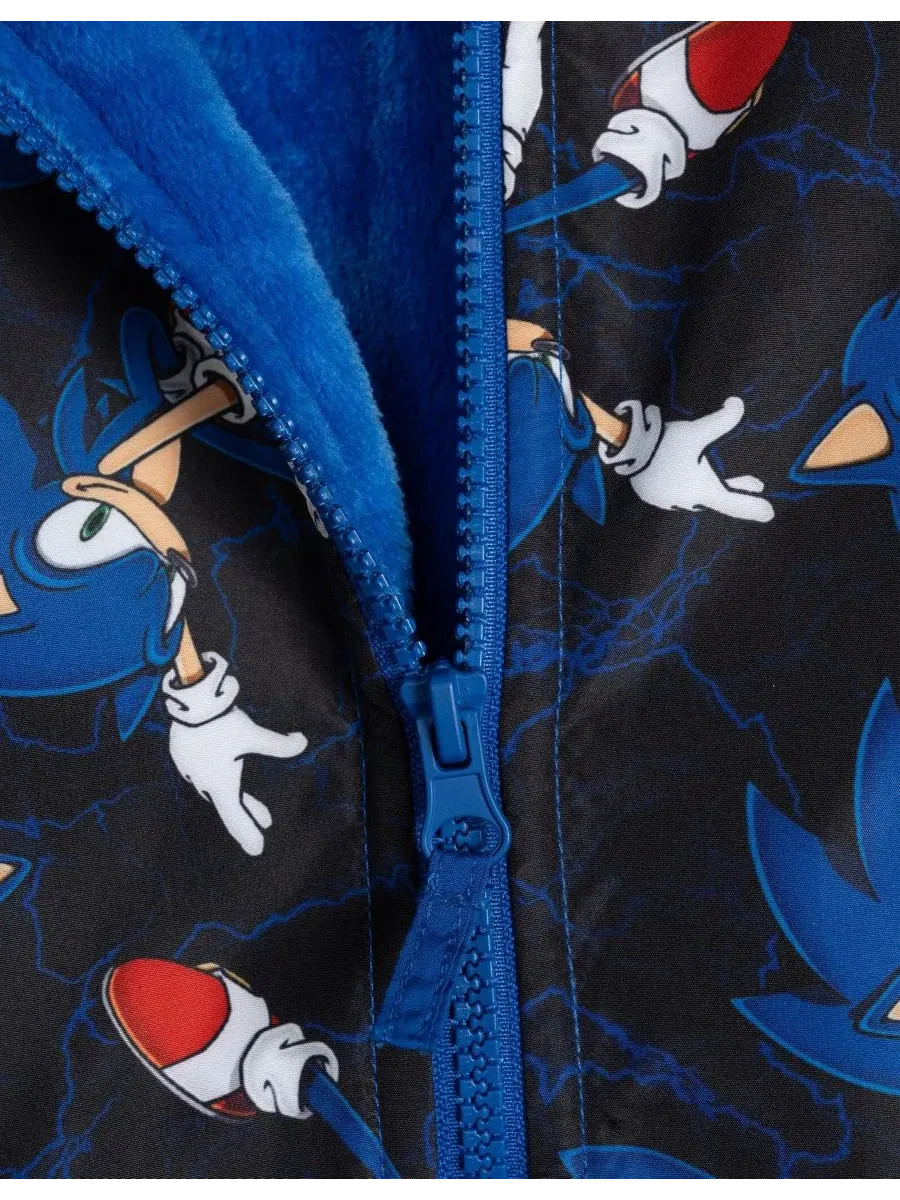 Детская куртка-ветровка с капюшоном Sonic The Hedgehog, с флисовой подкладкой — изображение 2 из 3, черный синий