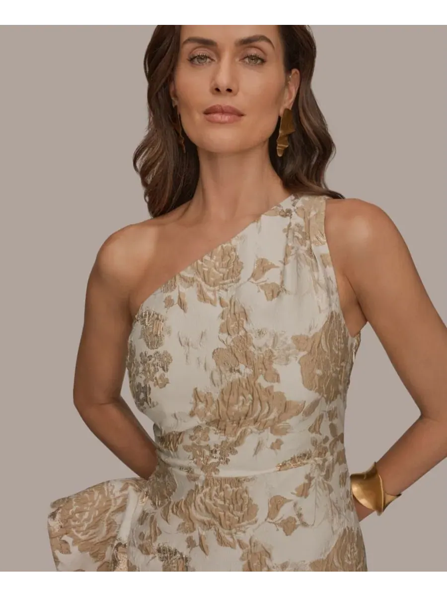 Платье-макси с одним плечом и цветочным принтом Petite Floral One-Shoulder Gown Donna Karan New York — изображение 3 из 6