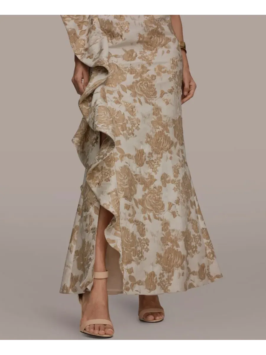 Платье-макси с одним плечом и цветочным принтом Petite Floral One-Shoulder Gown Donna Karan New York — изображение 5 из 6