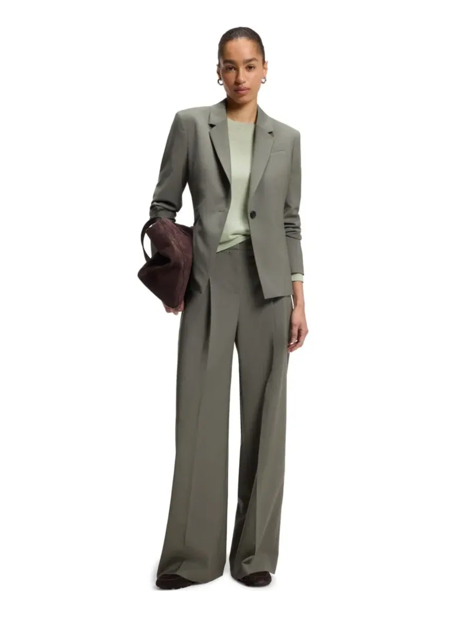 Свитер женский из мериносовой шерсти Slim Fit BOSS Hugo Boss — изображение 3 из 5, зеленый
