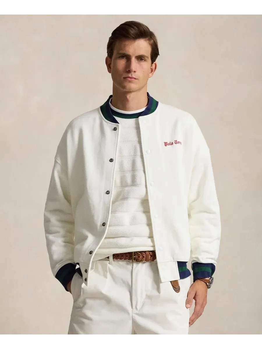 Мужское флисовое бейсбольное джекет-худи с вышивкой Polo Tennis Polo Ralph Lauren — изображение 1 из 6, белый