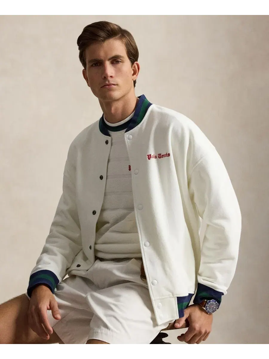 Мужское флисовое бейсбольное джекет-худи с вышивкой Polo Tennis Polo Ralph Lauren — изображение 3 из 6, белый