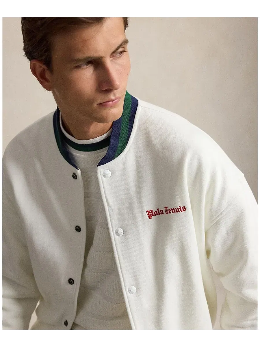 Мужское флисовое бейсбольное джекет-худи с вышивкой Polo Tennis Polo Ralph Lauren — изображение 4 из 6, белый