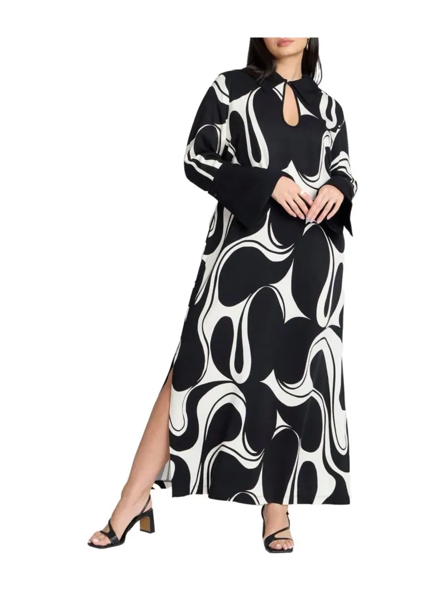 Макси-платье с принтом, модель Printed Collared Maxi Dress ELOQUII