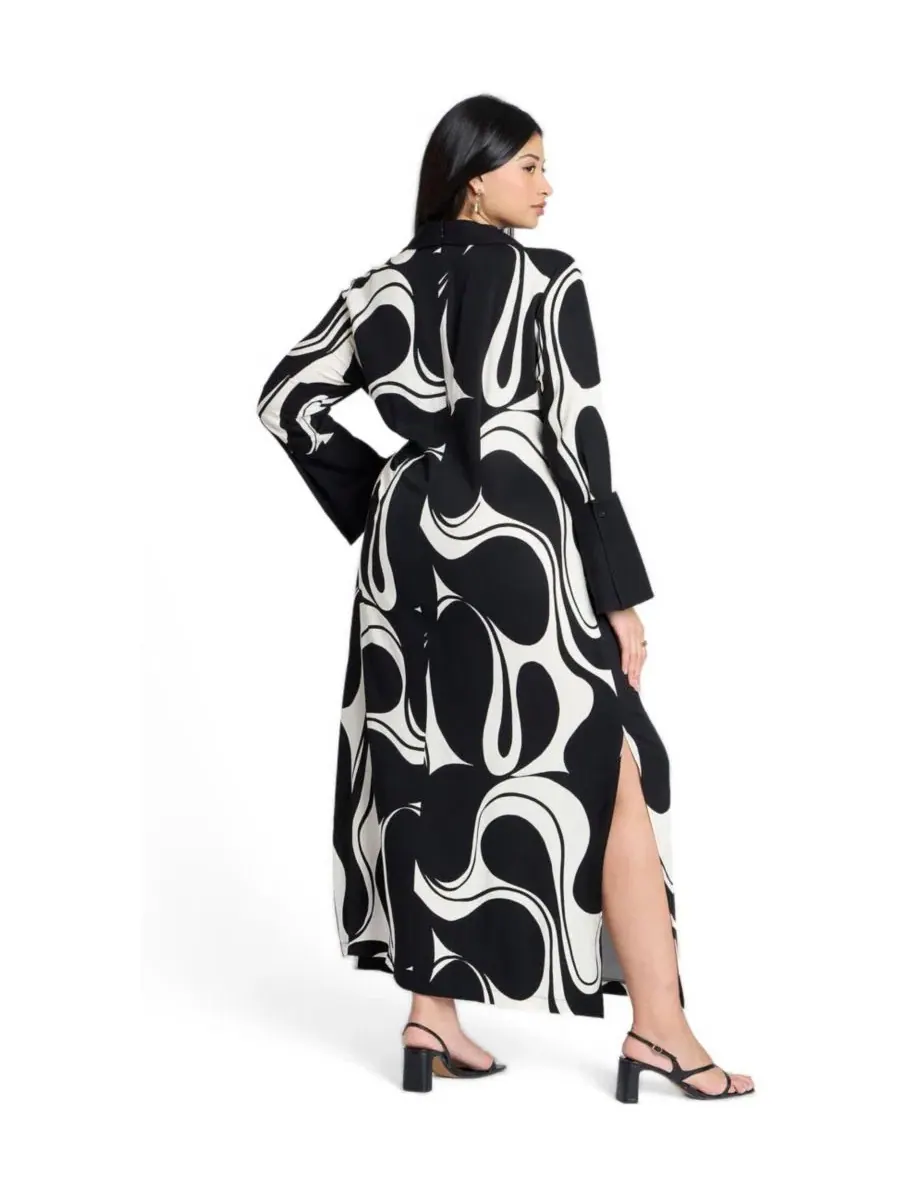 Макси-платье с принтом, модель Printed Collared Maxi Dress ELOQUII — изображение 2 из 4, кремовый