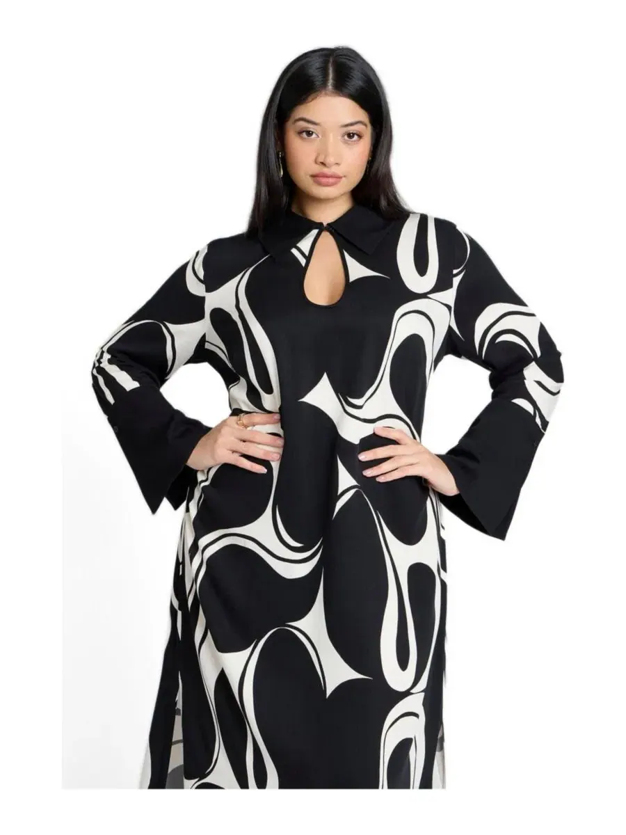 Макси-платье с принтом, модель Printed Collared Maxi Dress ELOQUII — изображение 4 из 4, кремовый