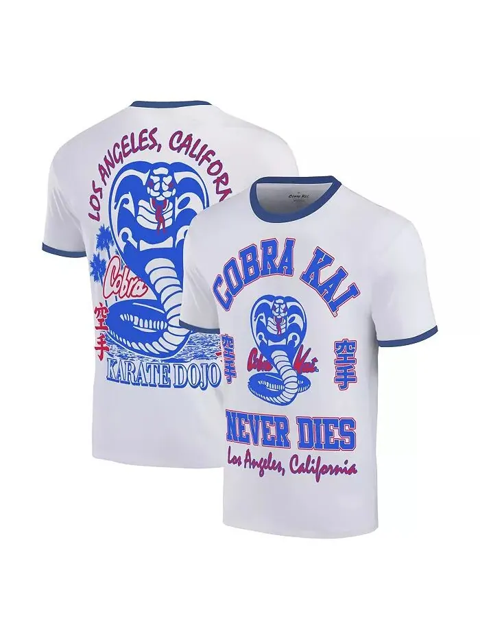 Мужская белая футболка Cobra Kai Los Angeles Baseball Ringer Ripple Junction — без цвета
