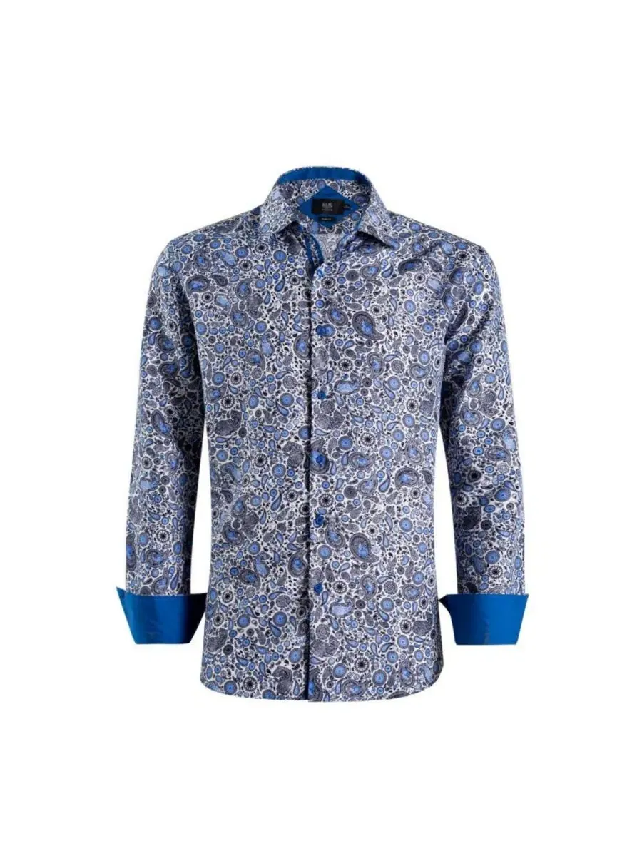 Рубашка-слим с принтом пейсли, модель Modern Paisley Print Elie Balleh — изображение 2 из 4, синий