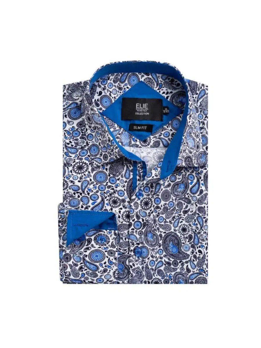 Рубашка-слим с принтом пейсли, модель Modern Paisley Print Elie Balleh — изображение 3 из 4, синий