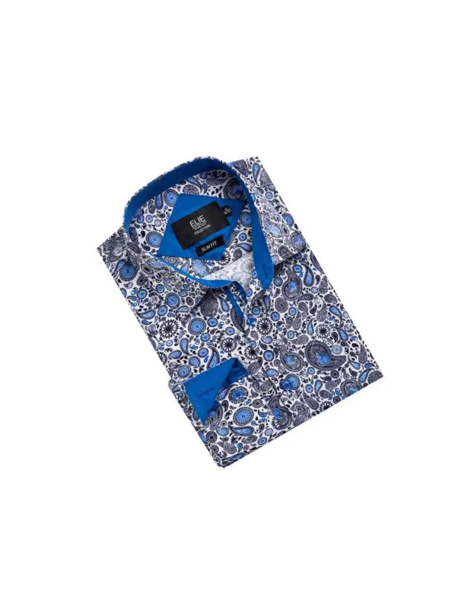 Рубашка-слим с принтом пейсли, модель Modern Paisley Print Elie Balleh — изображение 4 из 4, синий
