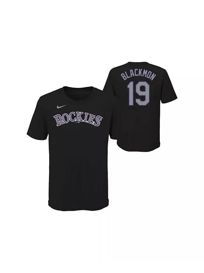 Футболка с именем и номером игрока Colorado Rockies Big Boys and Girls — Чарли Блэкмон Nike — изображение 1 из 3, черный