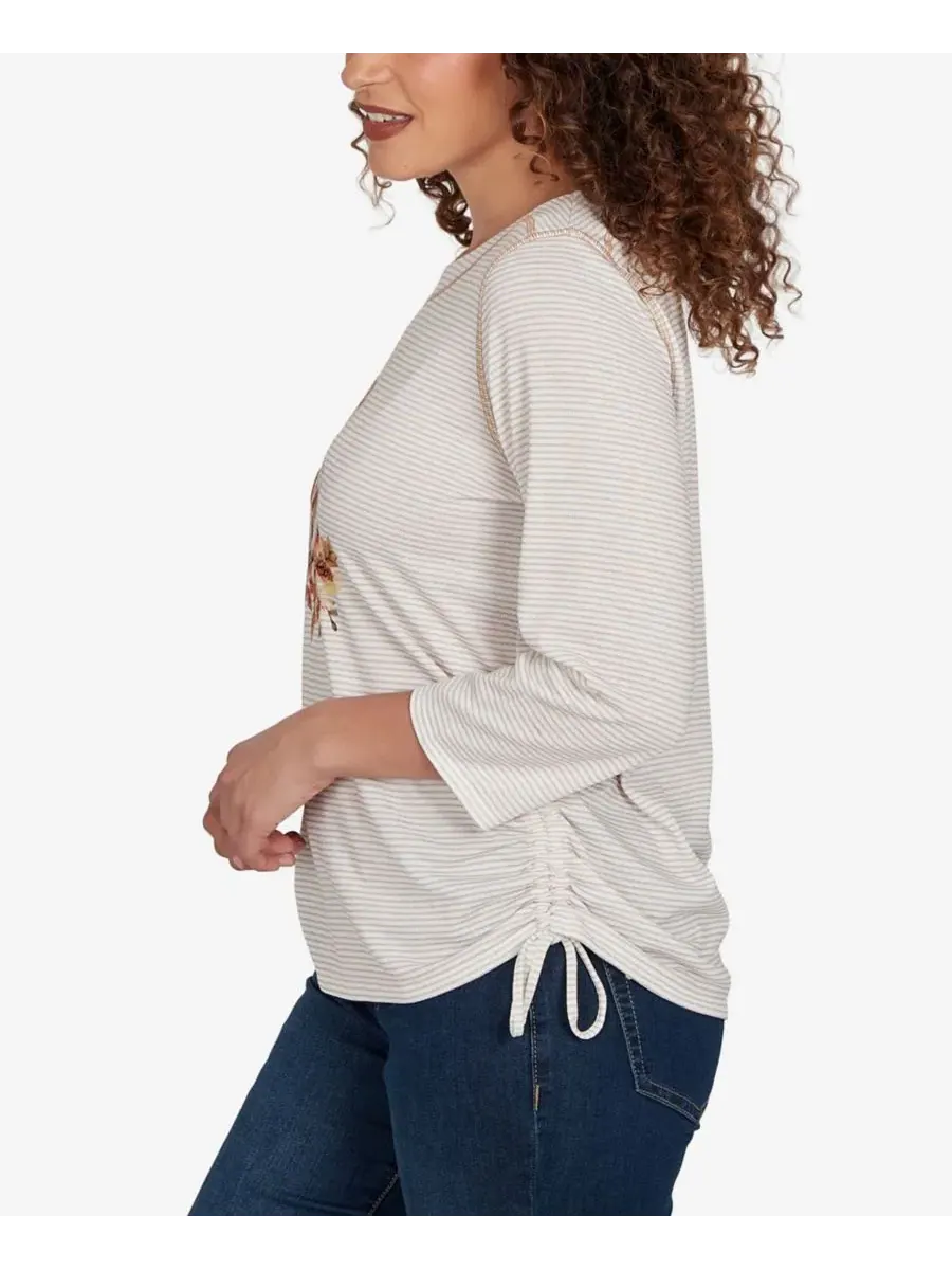 Вязаный топ с принтом совы Petite Autumn Owl Knit Top Alfred Dunner — изображение 3 из 5, бежевый мульти