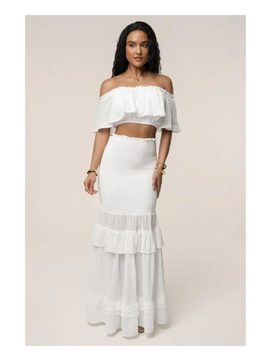 Комплект из топа с рюшами и макси-юбки Sienna Ruffled Skirt Set JLUXLABEL — изображение 1 из 8, белый