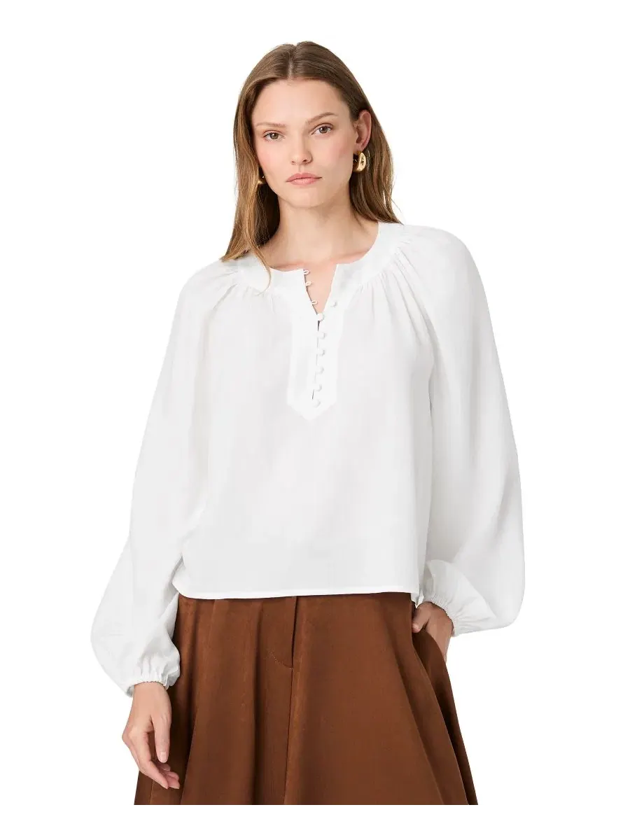 Блуза с полупланкой из тенселя Mock-Neck French Connection — изображение 1 из 7, белый