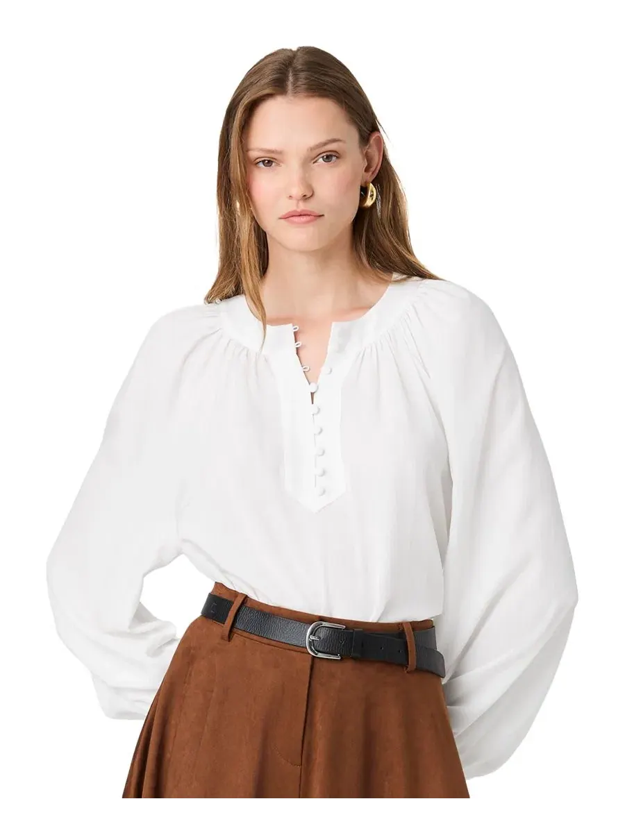 Блуза с полупланкой из тенселя Mock-Neck French Connection — изображение 5 из 7, белый
