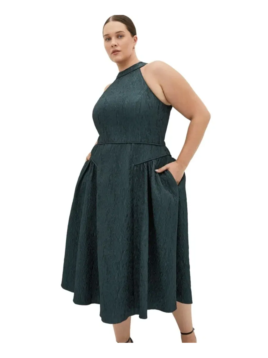 Платье миди А-силуэта с запахом Halter Jacquard Midi Dress City Chic — изображение 3 из 5, зеленый