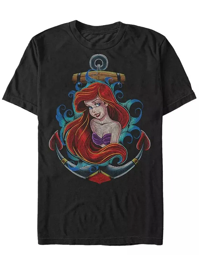 Футболка с коротким рукавом для мужчин Disney Little Mermaid Ariel Anchor Dot Build-Up Fifth Sun — изображение 1 из 1, черный