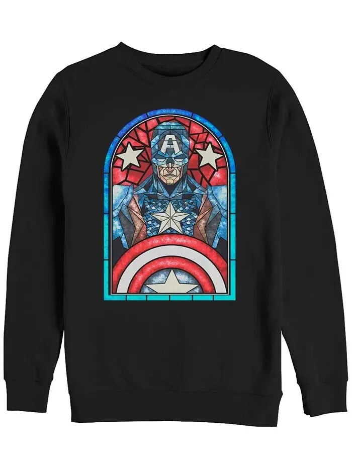 Мужская классическая флисовая толстовка Marvel Captain America с витражным окном и круглым вырезом — изображение 1 из 1