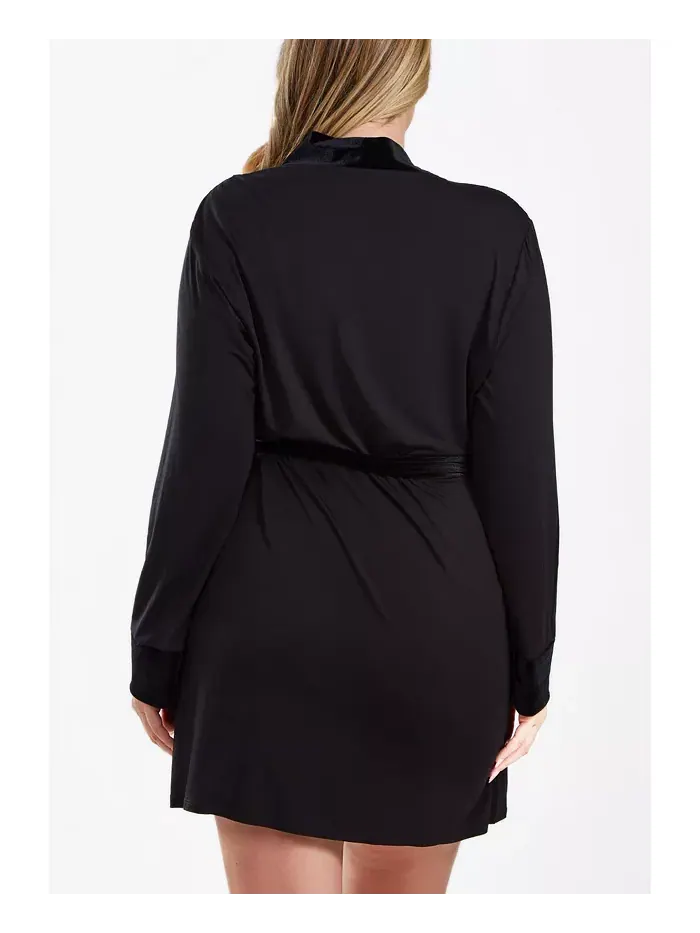 Халат Layna Plus Size из велюра и бархата с кружевной отделкой и завязками на резинке iCollection — изображение 2 из 2