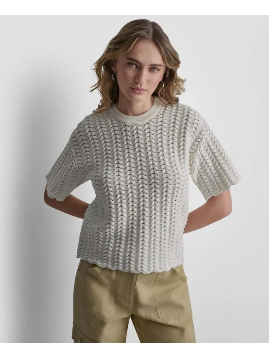Свитер с открытой ажурной вязкой и коротким рукавом DKNY