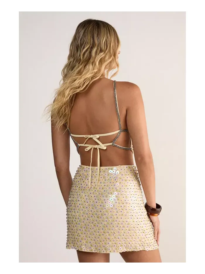 Женская мини-юбка с пайетками и бисером Nasty Gal — изображение 3 из 8, желтый