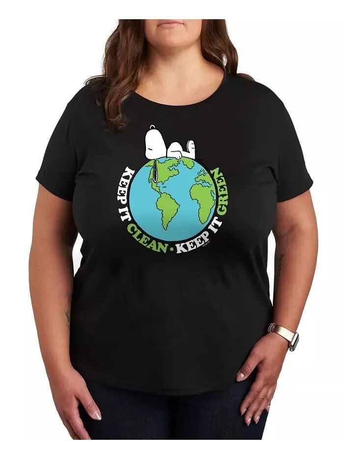 Модная футболка больших размеров с рисунком Snoopy Clean Earth Hybrid Apparel — изображение 1 из 3, черный