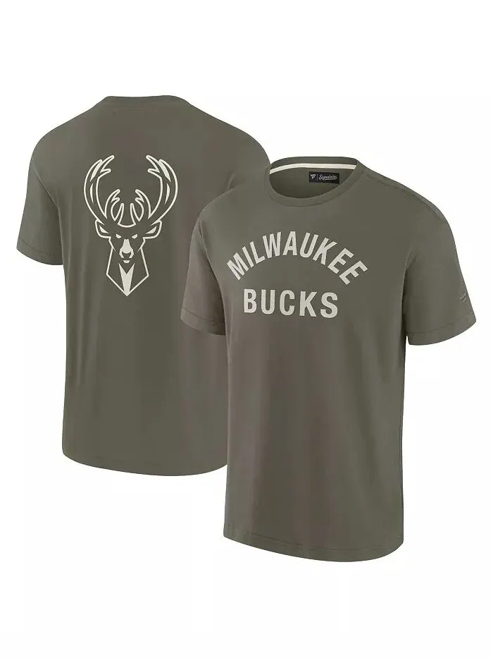 Мужская и женская футболка Olive Milwaukee Bucks Elements Super Soft с коротким рукавом Fanatics