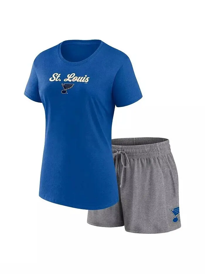 Женский сине-серый комплект из футболки и шорт с надписью St. Louis Blues Script Fanatics