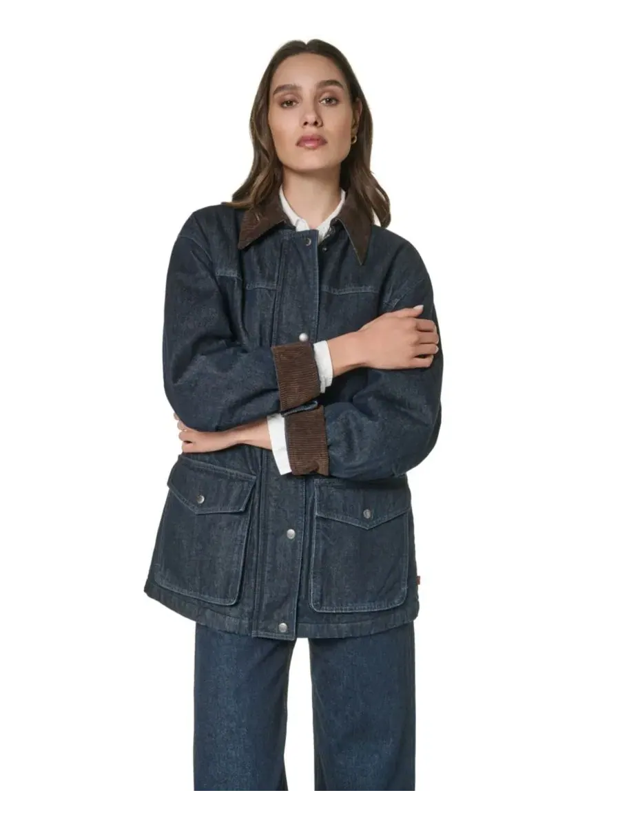 Джинсовая куртка-анорак с воротником из вельвета Levi's, Dark Rinse Wash