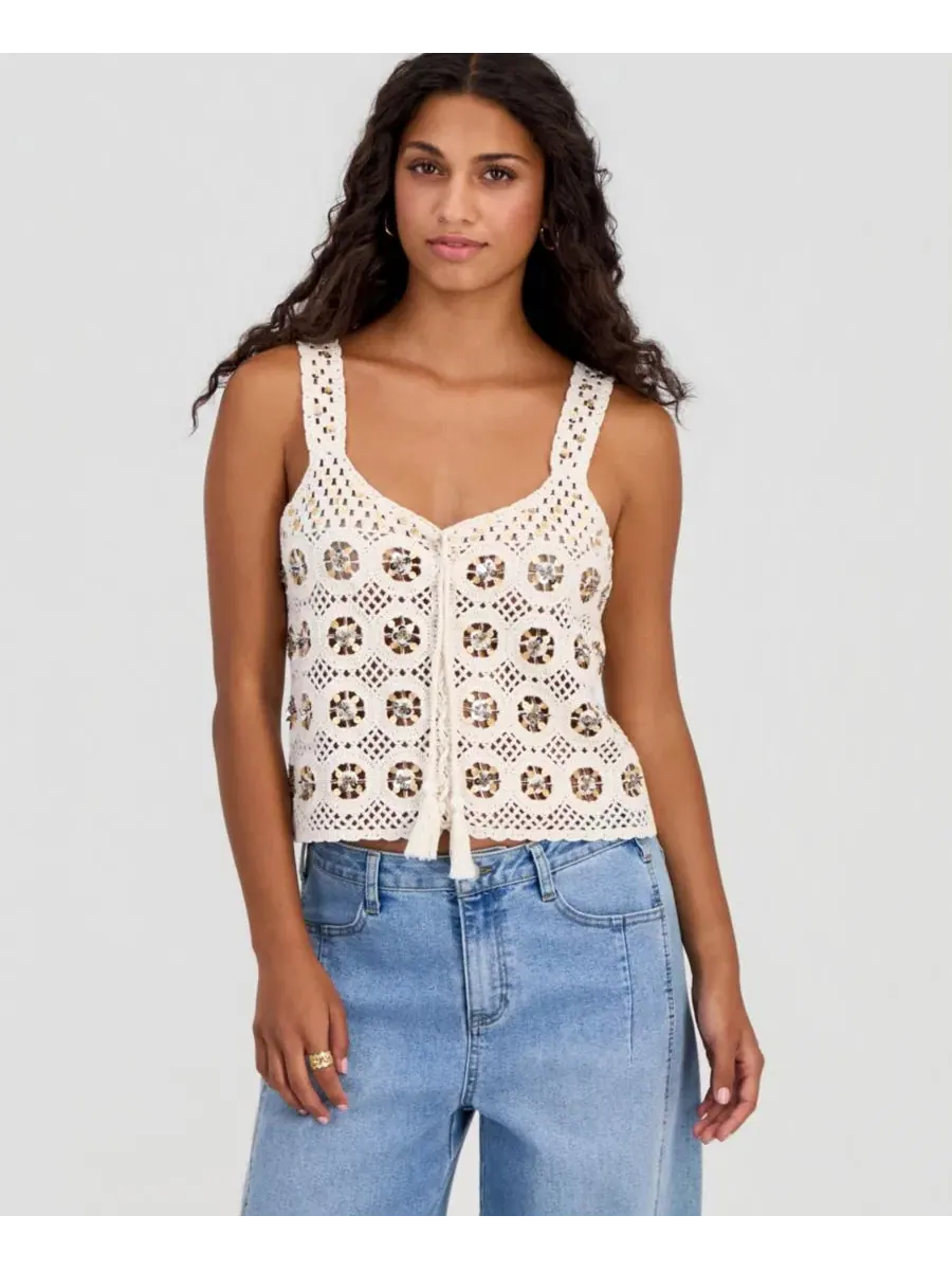 Топ-майка крючком с пайетками, модель Petite Sequin Crochet Tank And Now This