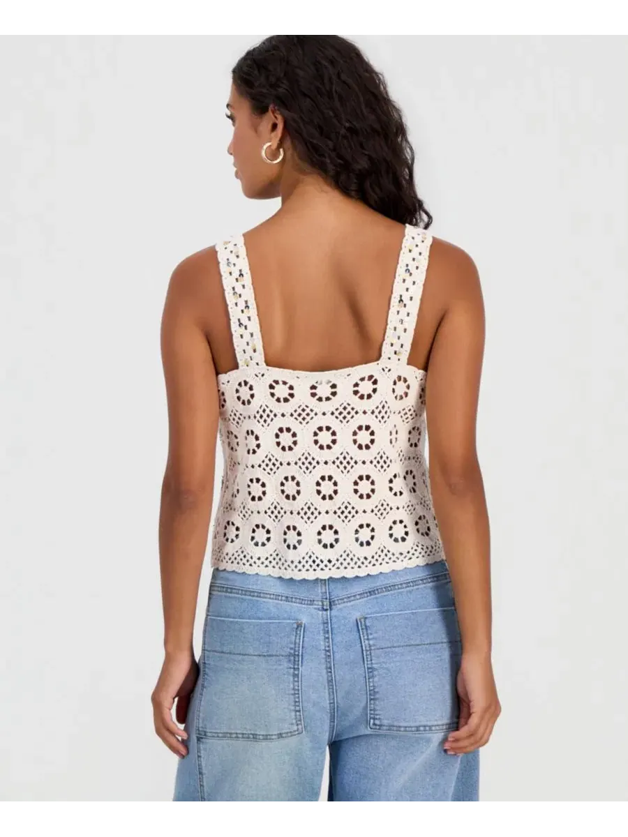 Топ-майка крючком с пайетками, модель Petite Sequin Crochet Tank And Now This — изображение 2 из 4, коричневый