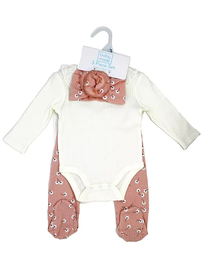 Комплект для новорожденных девочек Take Me Home, 3 предмета, с ножками Baby Mode — изображение 2 из 3, розовый