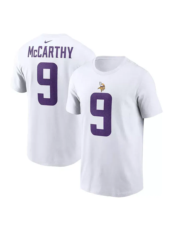 Мужская футболка J.J. McCarthy с именем и номером игрока Minnesota Vikings — изображение 1 из 3, белый