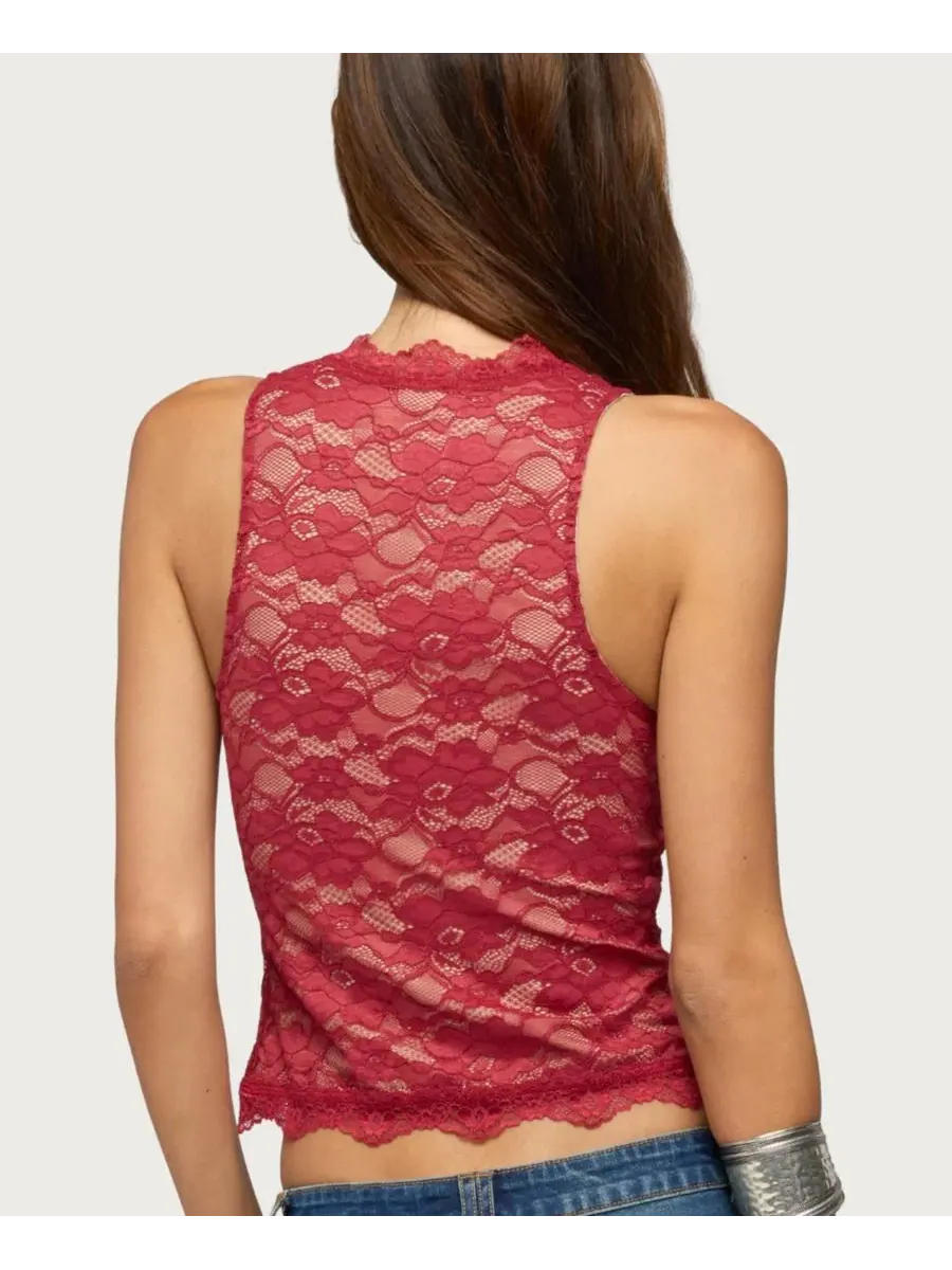 Топ без рукавов с вырезом и кружевными вставками Frieda Keyhole Cutout Lace Edikted — изображение 2 из 5, бордовый