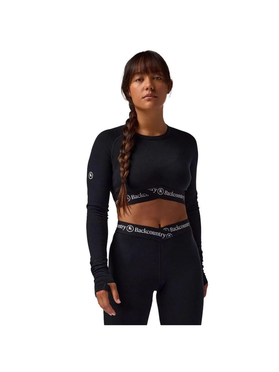 Женская укороченная футболка-футболка Cedars RWS Merino Lt-Wt Baselayer Cropped Crew Top из — изображение 1 из 6, черный
