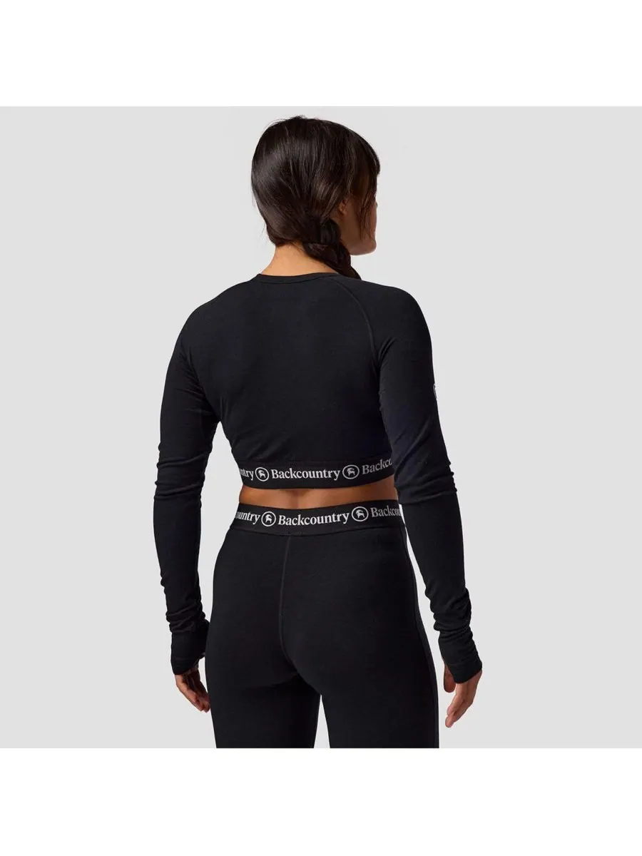 Женская укороченная футболка-футболка Cedars RWS Merino Lt-Wt Baselayer Cropped Crew Top из — изображение 2 из 6, черный