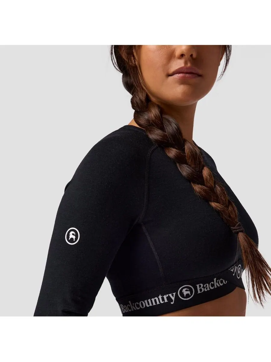 Женская укороченная футболка-футболка Cedars RWS Merino Lt-Wt Baselayer Cropped Crew Top из — изображение 5 из 6, черный