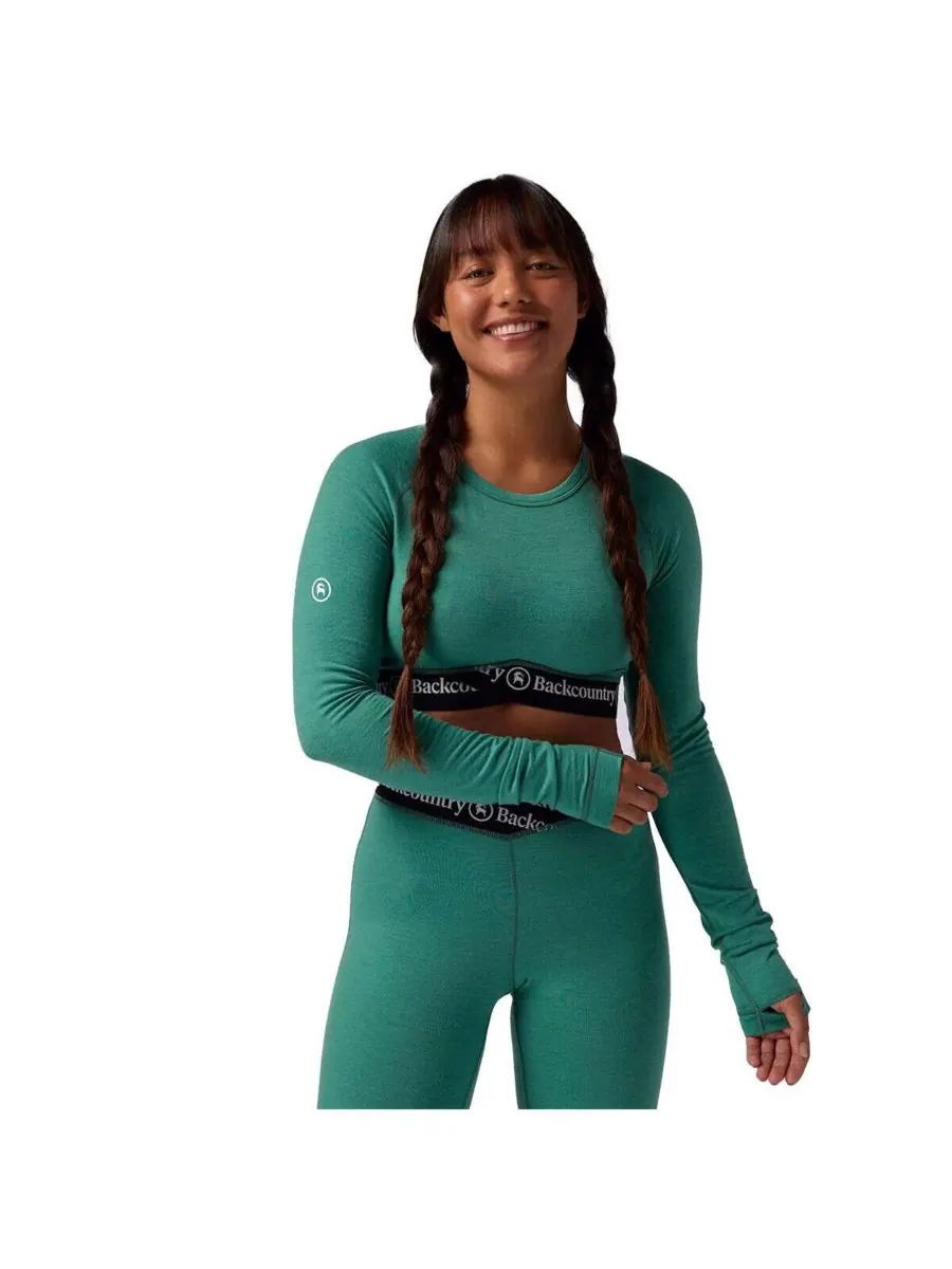 Женская укороченная футболка-футболка Cedars RWS Merino Lt-Wt Baselayer Cropped Crew Top из — изображение 1 из 7, зеленый