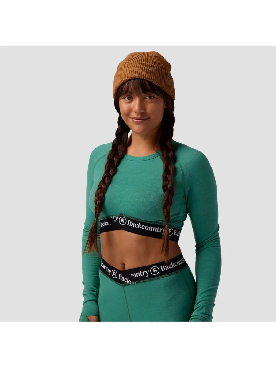 Женская укороченная футболка-футболка Cedars RWS Merino Lt-Wt Baselayer Cropped Crew Top из — изображение 4 из 7, зеленый