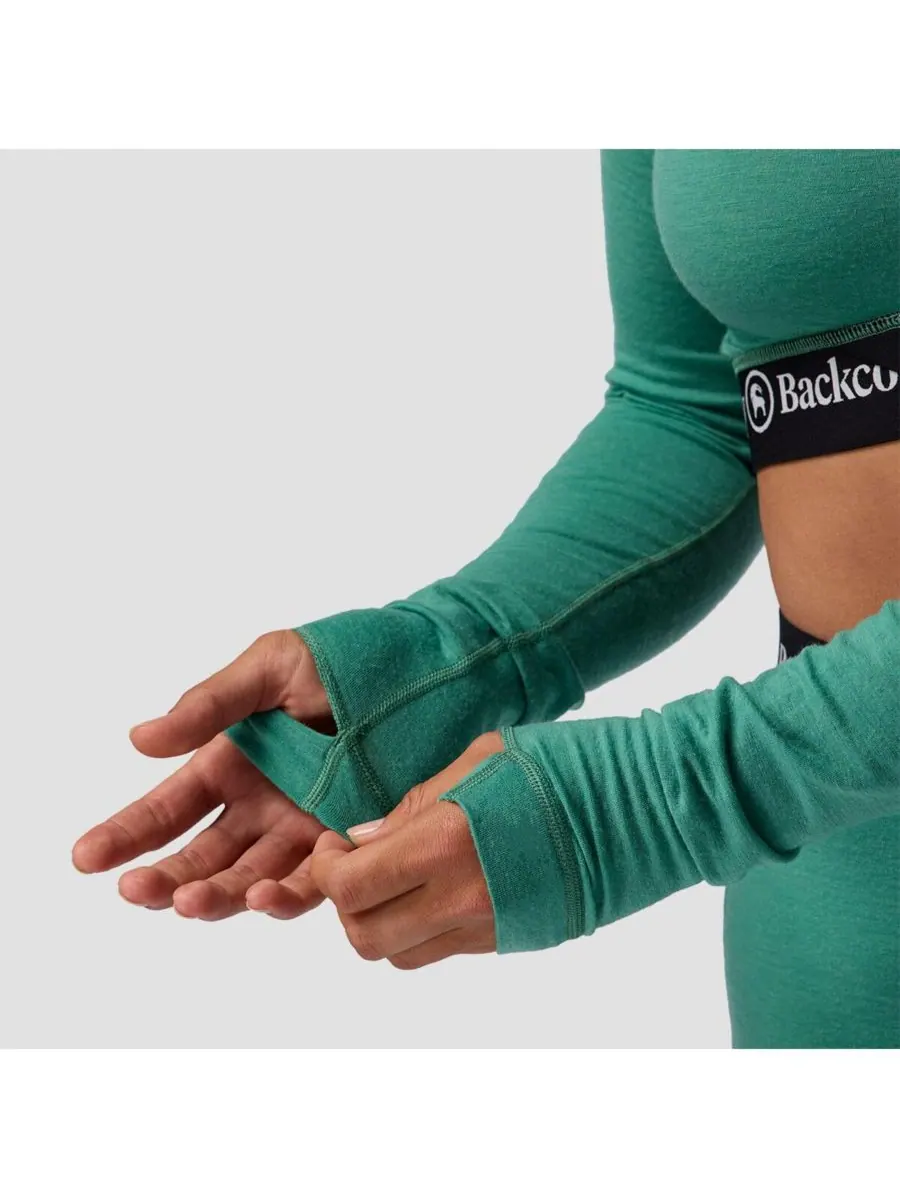 Женская укороченная футболка-футболка Cedars RWS Merino Lt-Wt Baselayer Cropped Crew Top из — изображение 7 из 7, зеленый