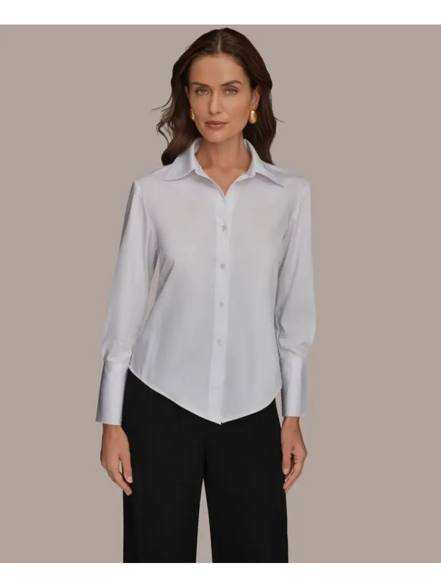 Женская рубашка из поплина с воротником Donna Karan New York — изображение 1 из 6, бежевый