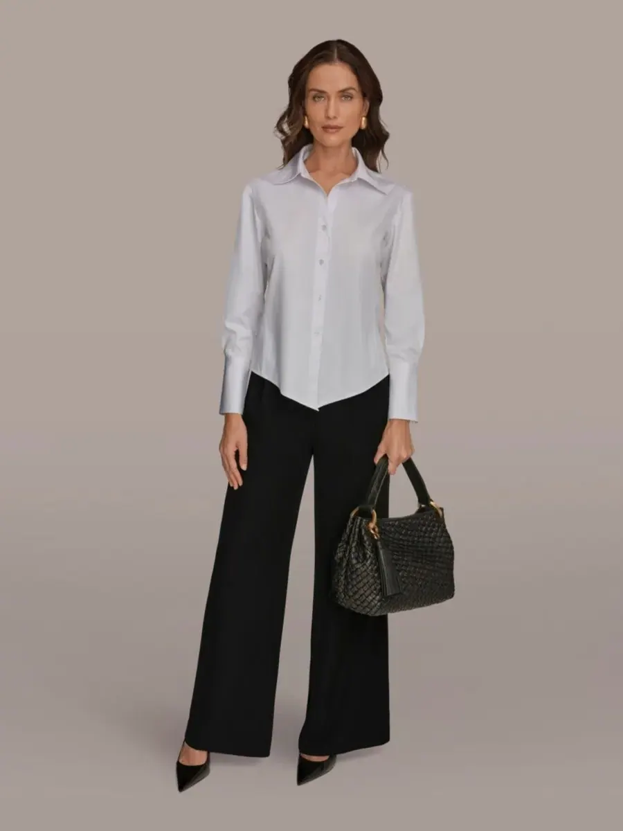 Женская рубашка из поплина с воротником Donna Karan New York — изображение 6 из 6, бежевый