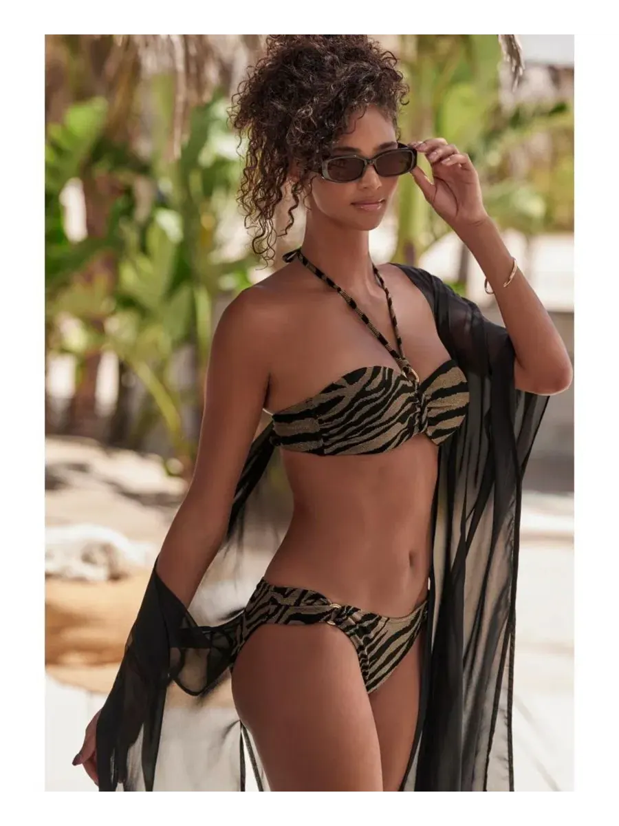 Плавки бикини с принтом зебра и металлическим блеском O-Ring Zebra-Print Metallic LASCANA — изображение 4 из 7