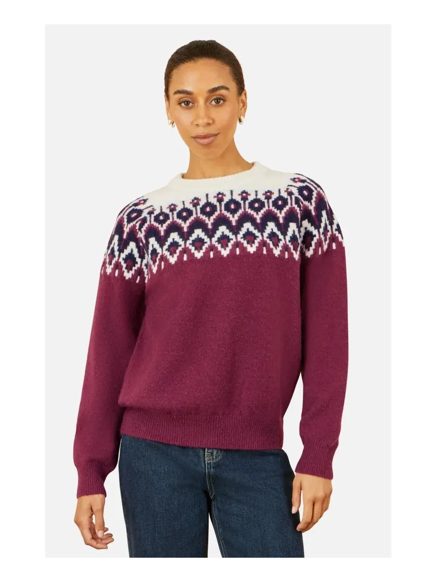 Женский вязаный свитер свободного кроя с узором Fair Isle Yumi — изображение 1 из 8, бордовый