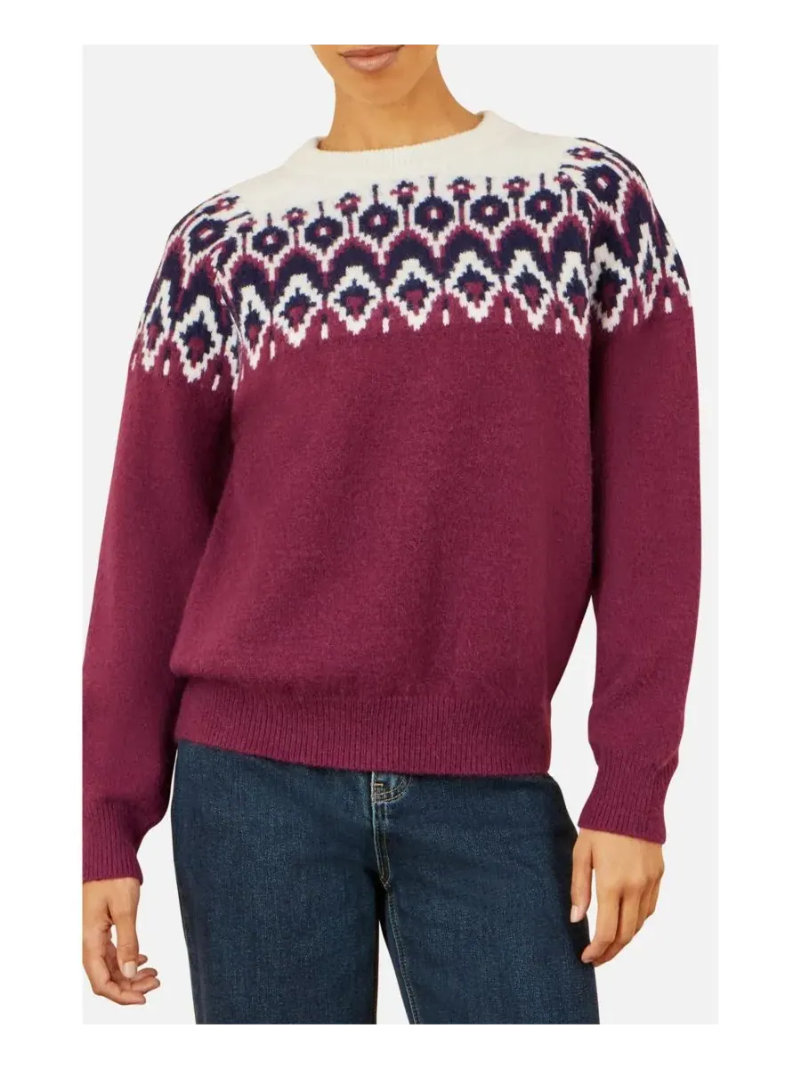 Женский вязаный свитер свободного кроя с узором Fair Isle Yumi — изображение 2 из 8, бордовый