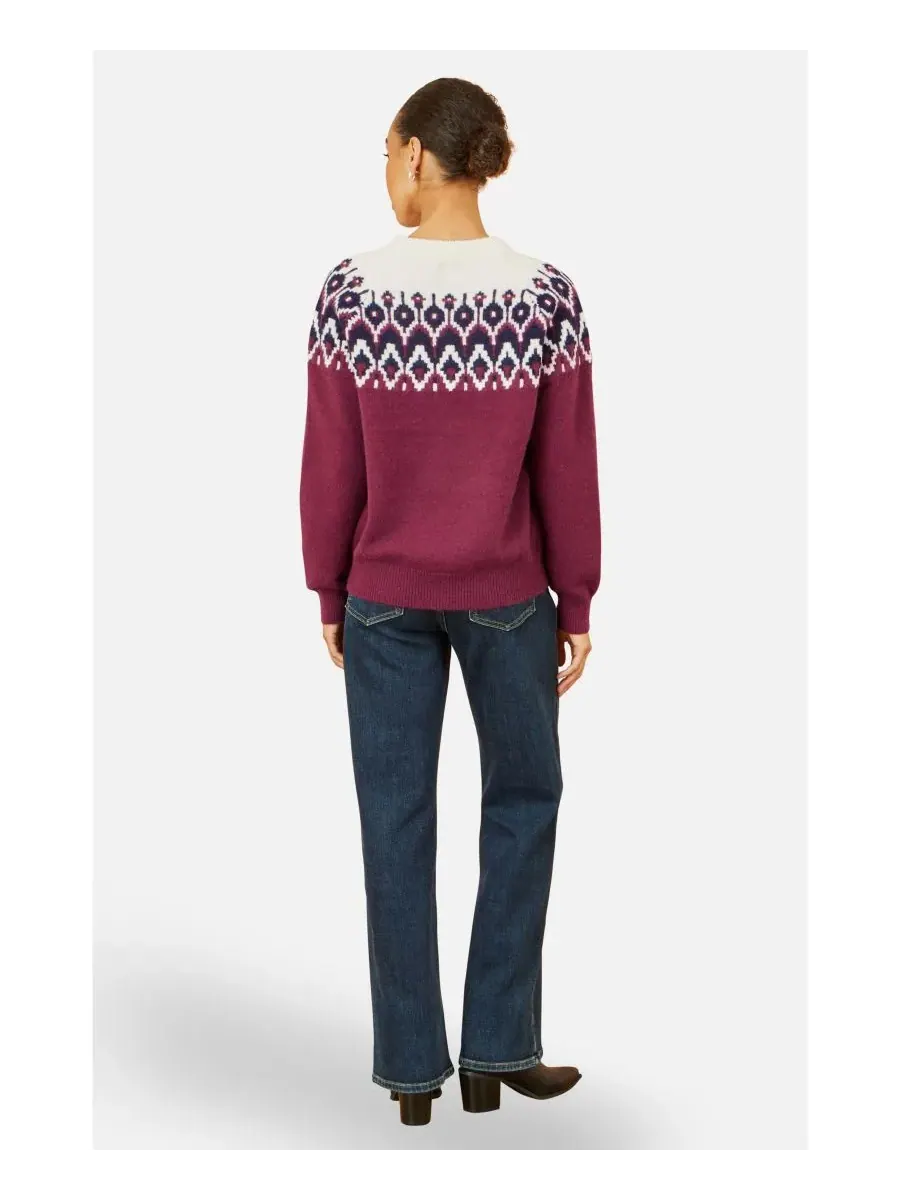 Женский вязаный свитер свободного кроя с узором Fair Isle Yumi — изображение 3 из 8, бордовый