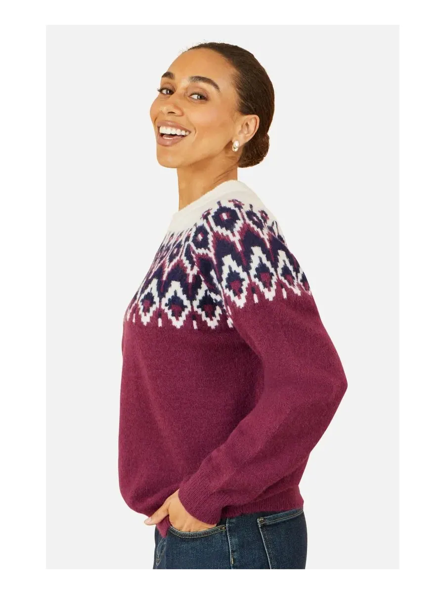 Женский вязаный свитер свободного кроя с узором Fair Isle Yumi — изображение 6 из 8, бордовый